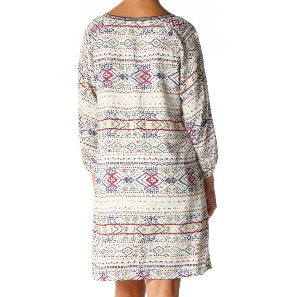 Anthropologie Cream Boho Printed Shift Dress with Pink & Blue Accents - Picture 3 of 13